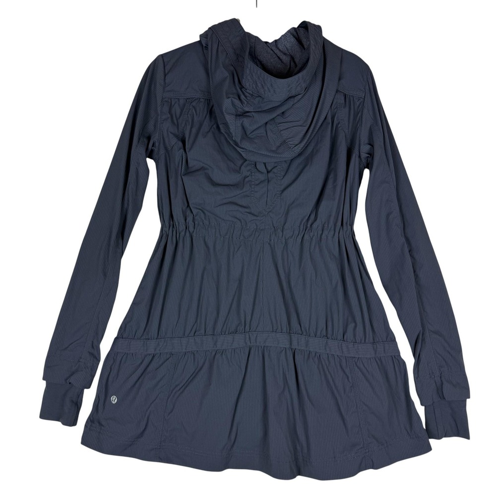 Lululemon Jacket Womens Small Blue Hooded Full Zip Windbreaker Long Ruffle Hem - Picture 2 of 15